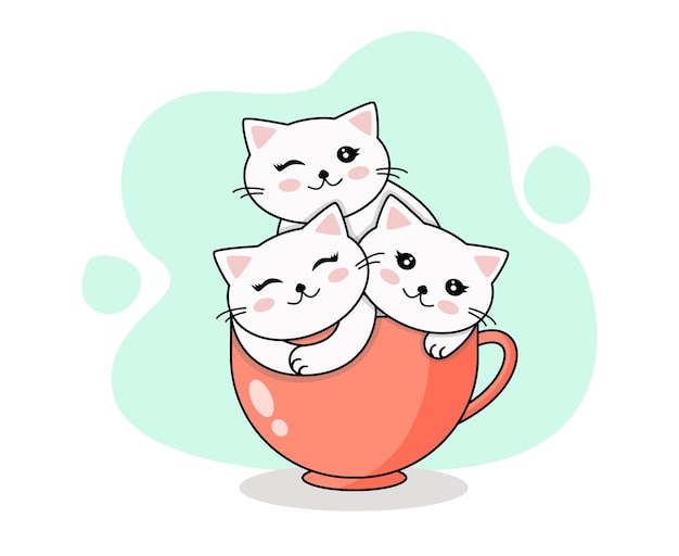 Funny cats sitting in the cup Vector illustration