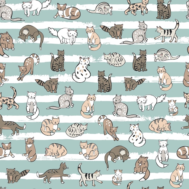 Funny cats vector seamless pattern