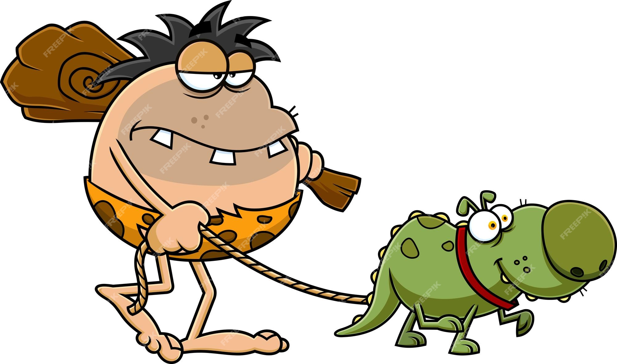 Premium Vector | Funny caveman cartoon character with club and dino dog goes to hunting Premium Vector | Funny caveman cartoon character with club and dino dog goes to hunting