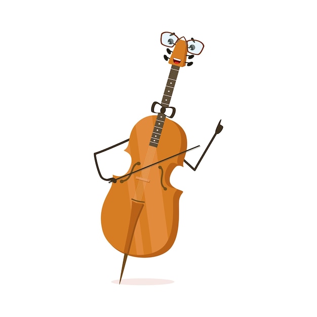 Забавный виолончельный струнный музыкальный инструмент Карикатурный персонаж Векторная иллюстрация на белом фоне