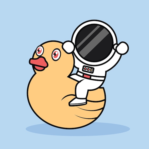 흰색 배경에 장난감 오리를 타고 있는 우주 비행사의 재미있는 캐릭터 그림