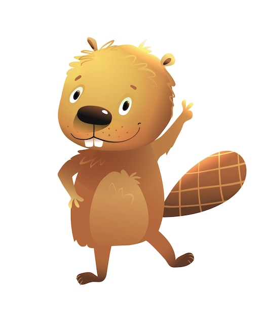 Vector funny cheerful beaver character for kids