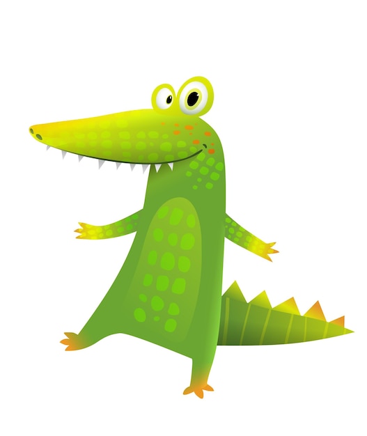 Un personaggio di coccodrillo divertente e allegro per bambini