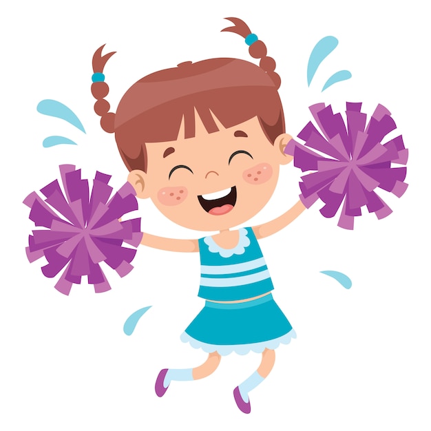 Vector funny cheerleader holding colorful pom poms