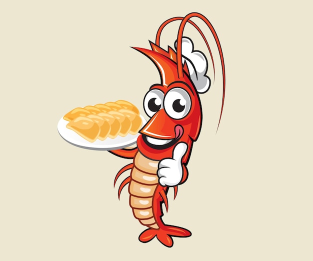 Vettore comico chef shrimp disegno del personaggio mascotte shrimp