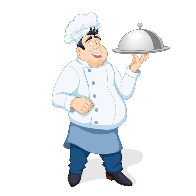 Vector funny chef with a dish in a cartoon style