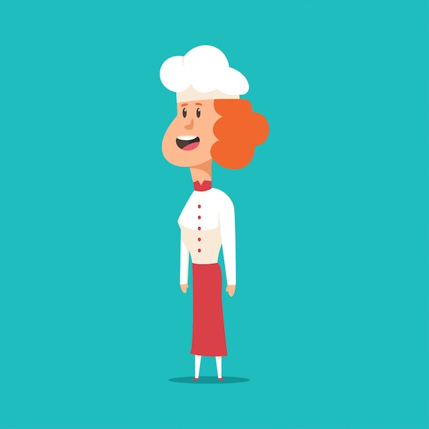 Vector funny chef woman in hat and uniform cartoon character. cute cook   illustration isolated  .