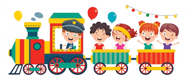 Веселые дети едут в поезде
