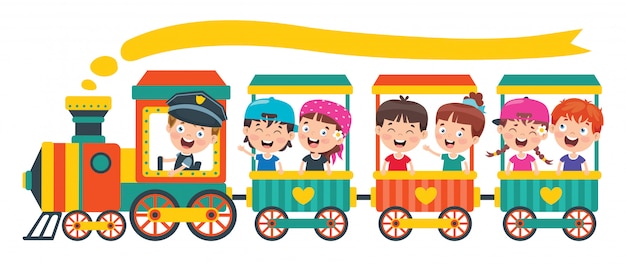 Bambini divertenti cavalcando il treno