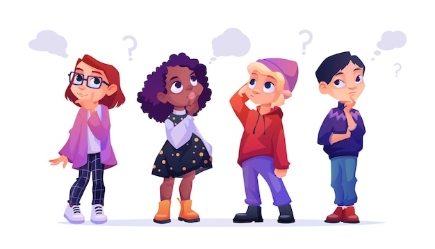 Funny children searching answers on questions set