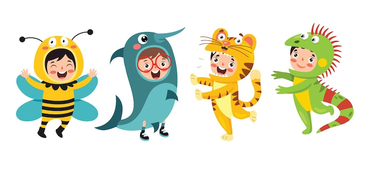 Premium Vector | Funny children waering animal costumes