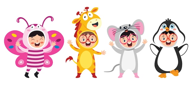 Вектор Забавные детские костюмы с животными