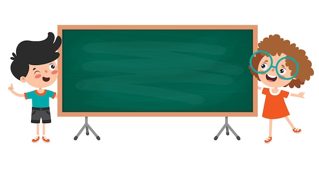 Vector funny children with empty blackboard