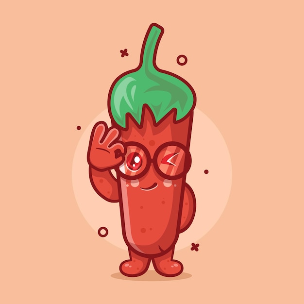 funny chili character mascot with ok sign hand gesture isolated cartoon in flat style design