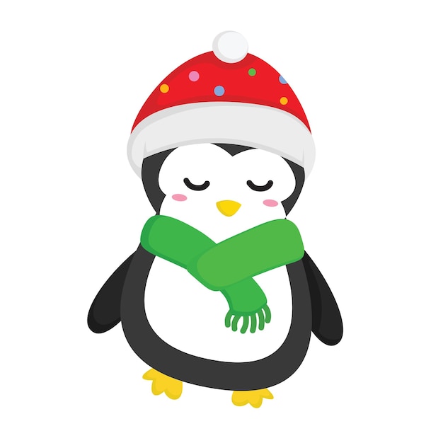 Funny Christmas Animal Penguin Winter Holiday Cartoon Illustration Vector Clipart