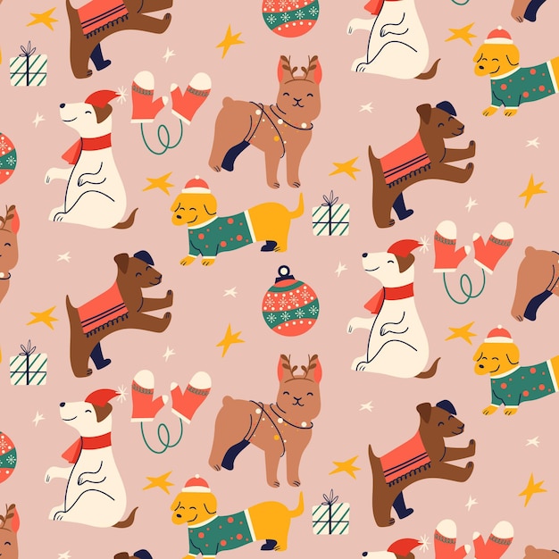 Funny christmas pattern with cute animals