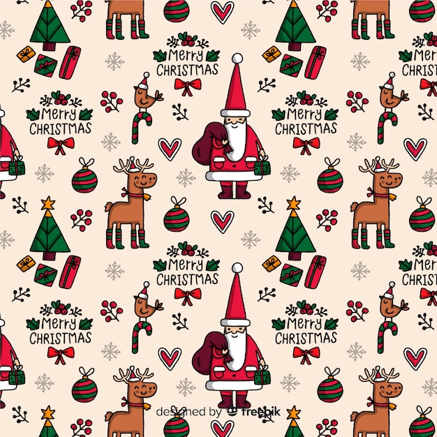 Vector funny christmas pattern with reindeer and santa claus