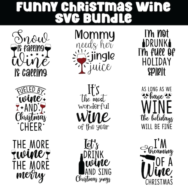 Vector funny christmas wine svg bundle