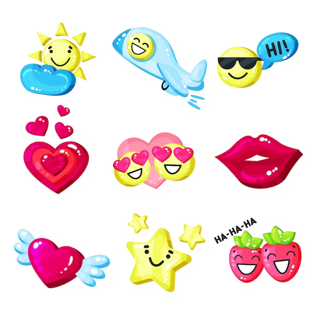 Vector funny colorful cartoon colorful glossy smile mascot set  illustration on a white background