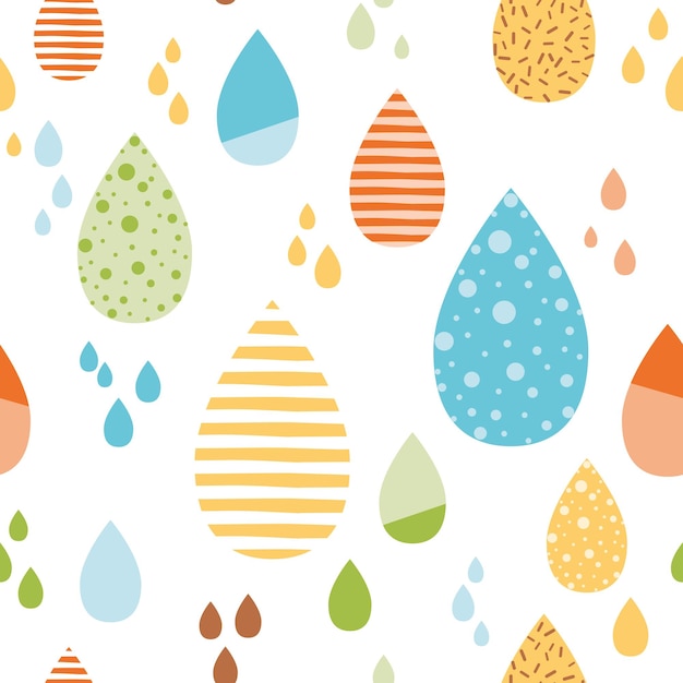 Смешные красочные капли дождя векторный осенний бесшовный узор детский осенний фон ручной рисунок для печати