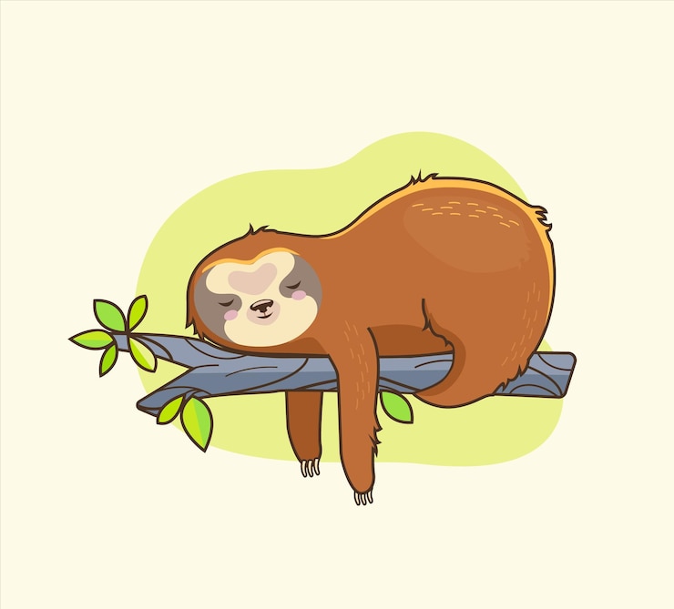 Vector funny colorful sloth sleeps on the branch