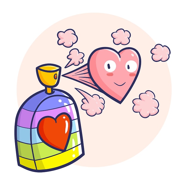 Funny and colorful valentine perfume in kawaii doodle style