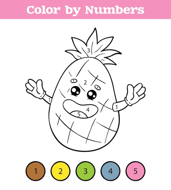 funny coloring by numbers vector educational game with cartoon pineapple for kids