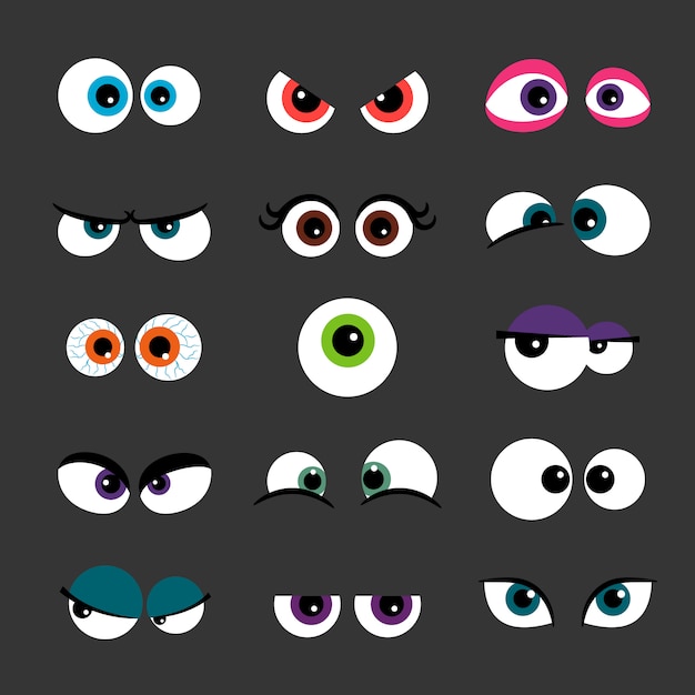 Vector funny comic monster eyes isolated on gray