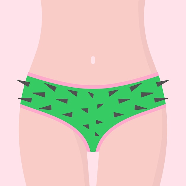 Vector funny concept barbed bikini shaving unshaven cactus in the intimate zone