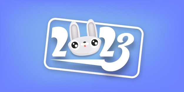 Concetto divertente per il capodanno cinese 2023 anno del banner di sfondo del nuovo anno coniglietto di coniglio e biglietto di auguri