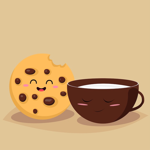 Vector funny cookie with a cup of milk.