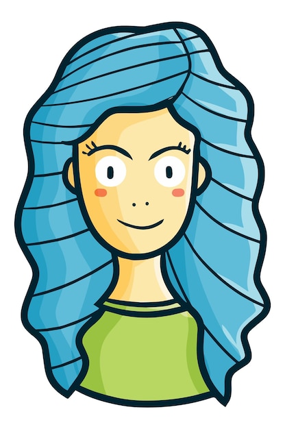 재미 있고 멋진 파란 머리 소녀 만화 그림