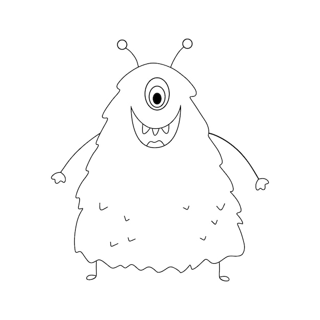 Funny cool line monster aliens or fantasy animals for childish coloring book Hand drawn outline cartoon vector illustration isolated on white background