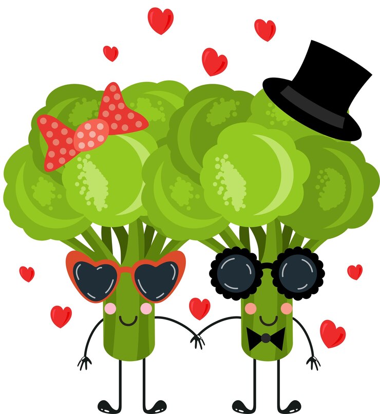 Vector funny couple of broccolis with sunglasses