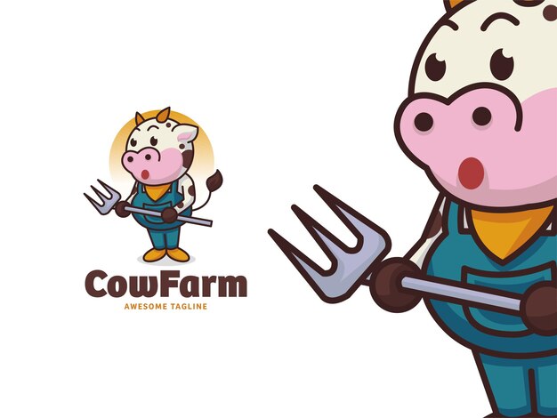 Mascotte divertente con logo cow-farm