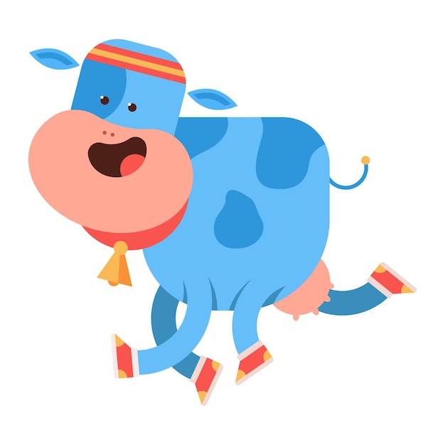 Забавная корова работает вектор мультипликационный персонаж, изолированные на фоне.
