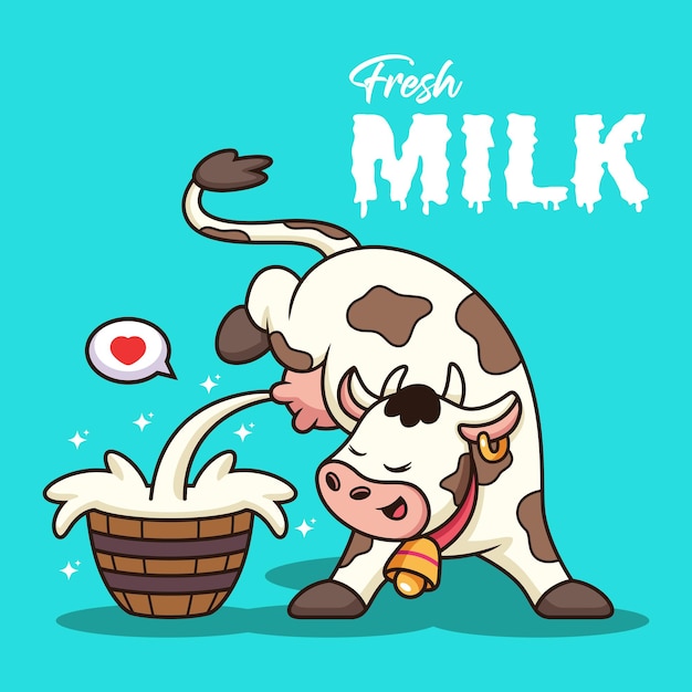 Funny cow with milk cartoon Animal vector icon illustration isolated on premium vector