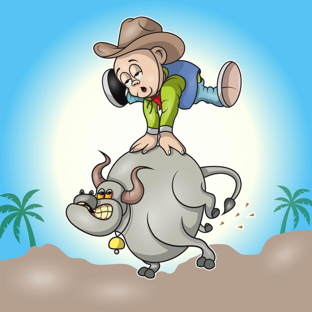 Un divertente cowboy e un toro infuriato