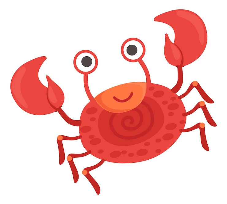 Vector funny crab red dancing animal smiling character