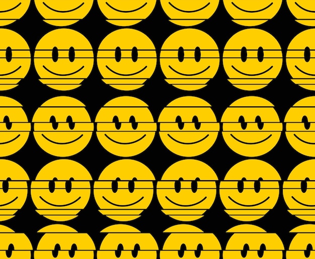 Vector funny crazy glitch distortion line smile faces seamless pattern.vector crazy cartoon character illustration.smile glitch distortion techno faces acid,trippy seamless pattern wallpaper print concept