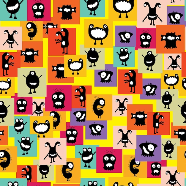 Funny and crazy monsters seamless pattern stock vector illustration