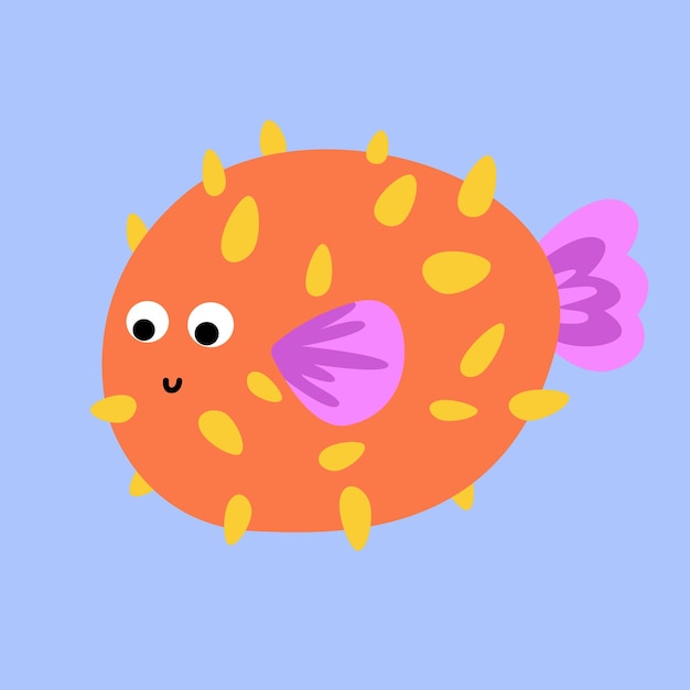 Vector funny creative hand drawn children's illustration of cute puffer fish