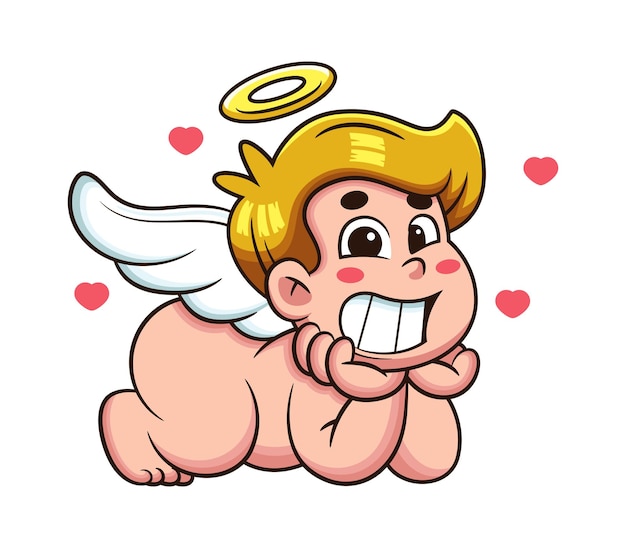 Cupido divertente con espressione carina illustrazione dell'icona vettoriale isolata su vettore premium
