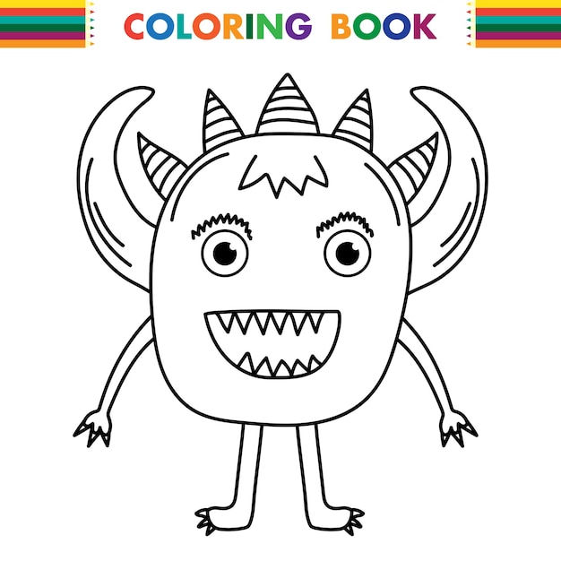 Funny and cute Alien monster with three eyes for kids. Imaginary creature for children coloring book