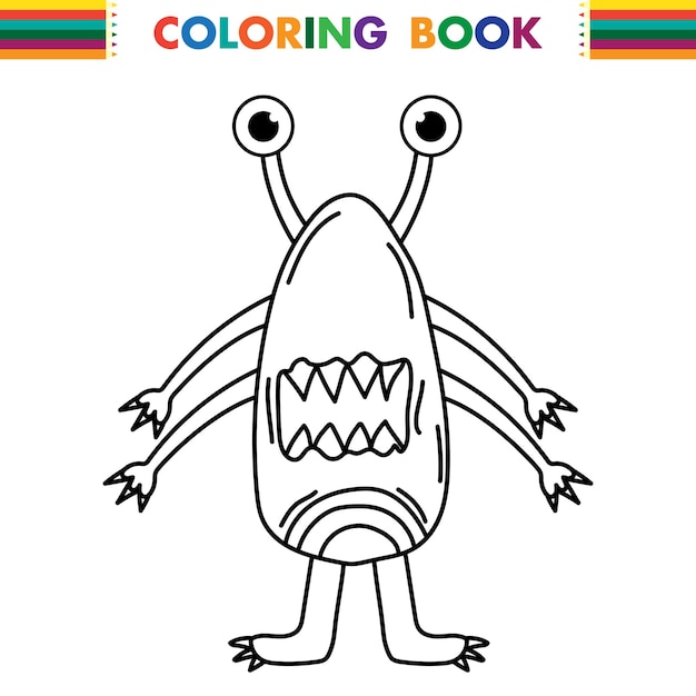 Mostro alieno divertente e carino con tre occhi per bambini. creatura immaginaria per bambini libro da colorare