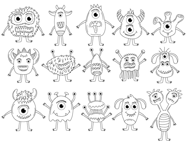 Funny and cute Alien monster with three eyes for kids. Imaginary creature for children coloring book