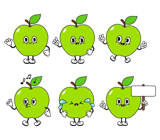 面白いかわいいリンゴのキャラクター バンドル セット