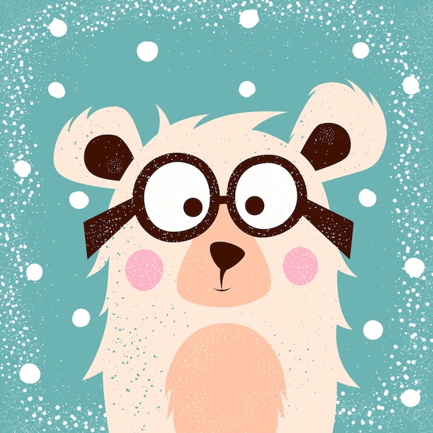 Vector funny, cute bear with glasses for print t-shirt.