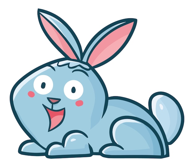 Funny and cute blue rabbit smiling happily cartoon illustration