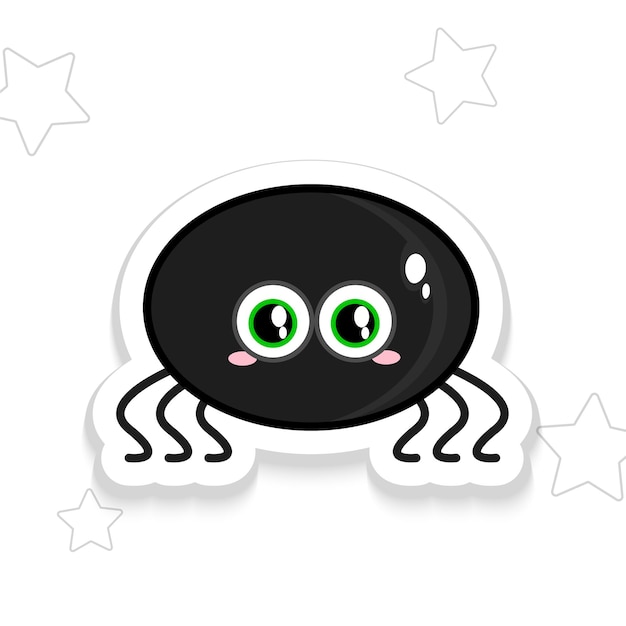 Funny cute cartoon kind spider looks straight halloween sticker. vector illustration